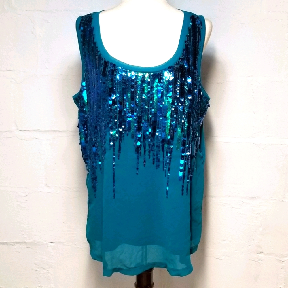 Lane Bryant womens plus 16 teal sequin tank top